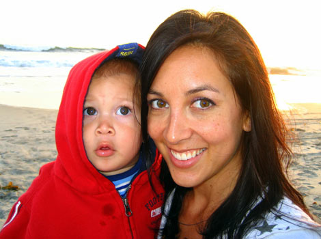 Jamie and child at the beach