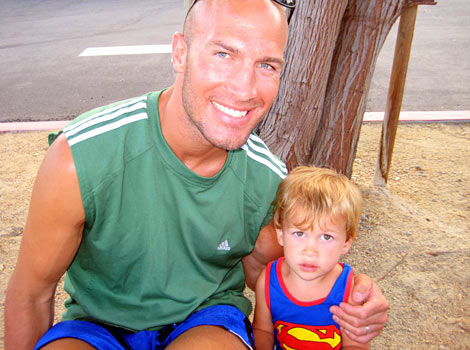 Eric and his son in Palm Springs on a hot day