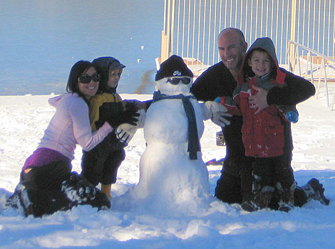 family building snowman in Big Bear