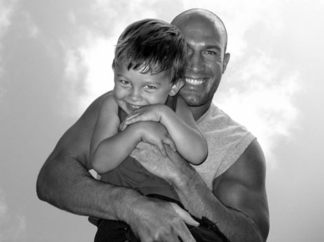 black and white of father and son