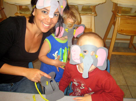 the kids and Jamie showing off their elephant hats